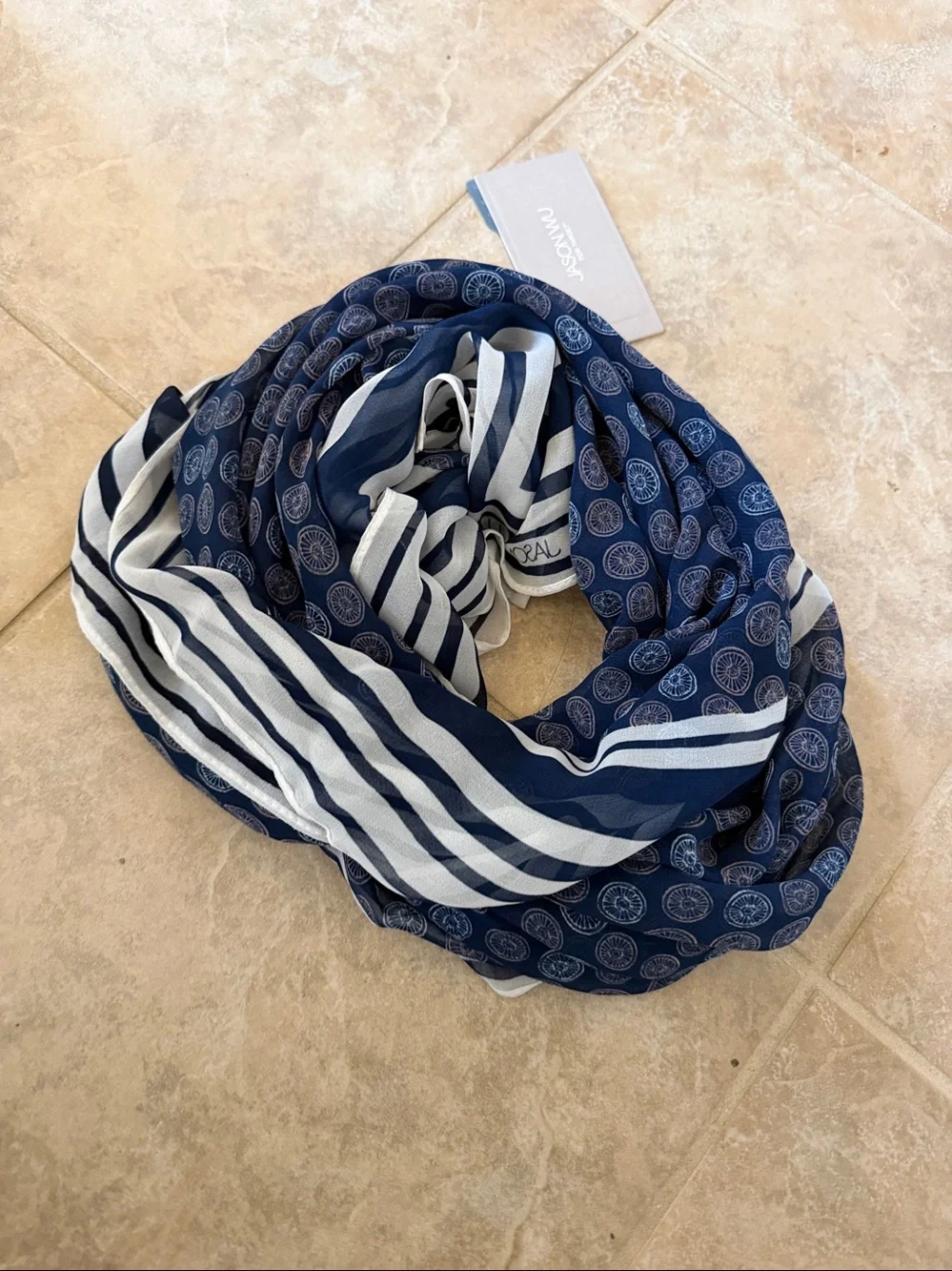 Jason Wu Navy and White Printed Scarf 41”x 43”